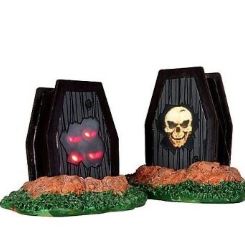 Spooky Town Lemax‎ Halloween Village Cemetery Light Up Coffins